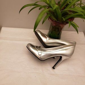Delicious Silver Button Mary Jane Pump